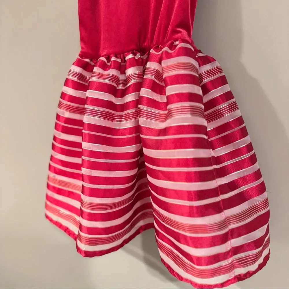 Childrens Place Red Velvet Striped Holiday Tutu Dress S 5-6 Sparkly Christmas EC